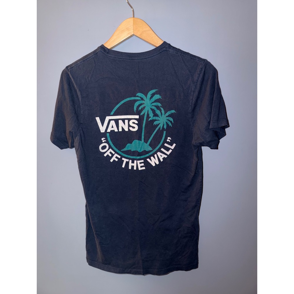 Vans Off The Wall Slim Fit Graphic T-Shirt Navy Blue Palm Trees Mens Small